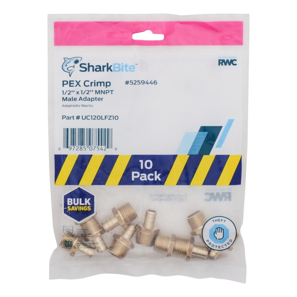 SharkBite UC120LF 1/2 in. x 1/2 in. Brass Barb Adapter with MNPT for PEX Pipe - 2