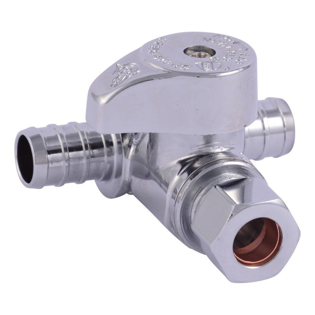 SharkBite UC24984 1/2 in. PEX x 1/2 in. PEX x 3/8 in. OD Compression Quarter Turn Tee Stop Valve