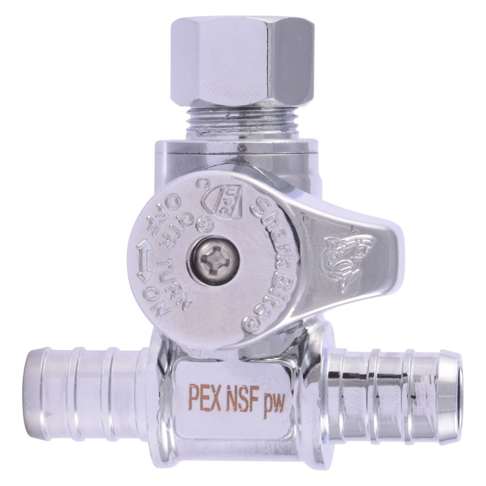 SharkBite UC24984 1/2 in. PEX x 1/2 in. PEX x 3/8 in. OD Compression Quarter Turn Tee Stop Valve - 2