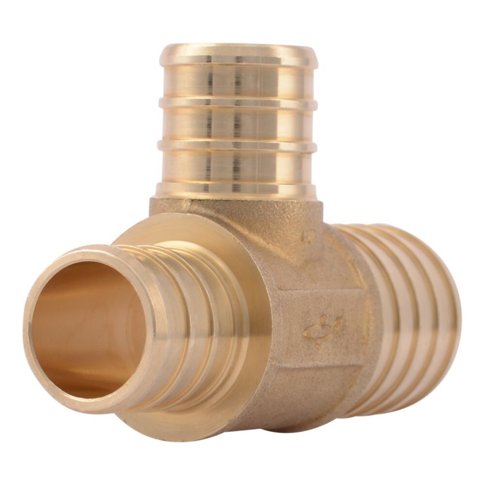 SharkBite UC414LF 1 in. x 3/4 in. x 3/4 in. Lead-Free Brass Barb Reducing Tee for PEX Tubing