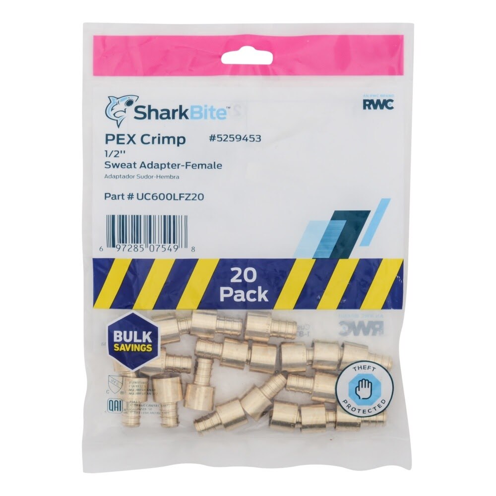 SharkBite UC600LF 1/2 in x 1/2 in Brass Barb Female Sweat Adapter for PEX to Copper - 2
