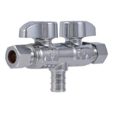 SharkBite UCDS123838 Brass Quarter Turn Dual Shut Off Angle Stop Valve 1/2 in. x 3/8 in. OD x 3/8 in. OD