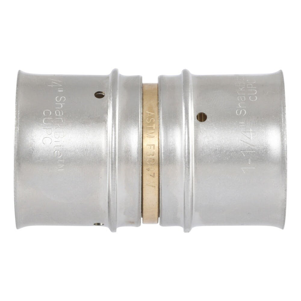 SharkBite UCP0135 1-1/4 in. x 1-1/4 in. Brass PEX Press Coupling for PEX-a and PEX-b Pipe - 3