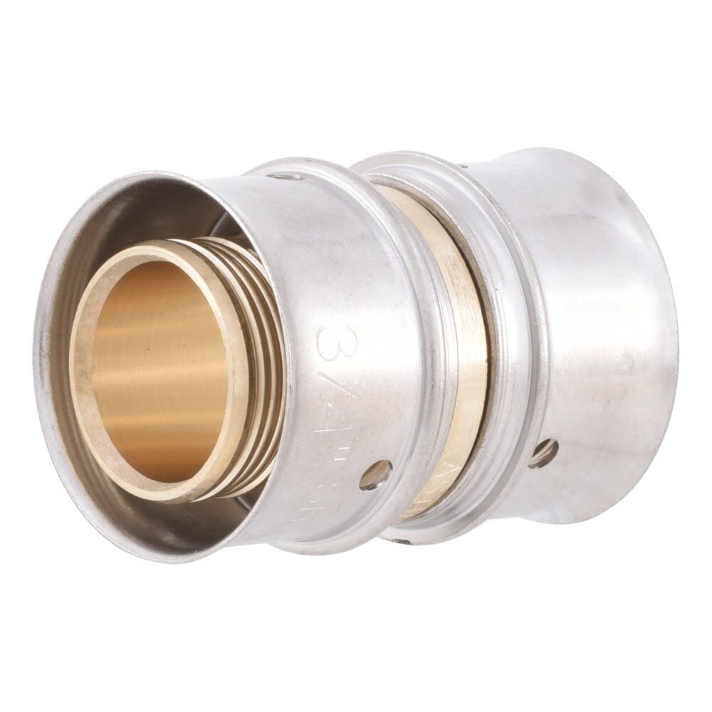 SharkBite UCP016 3/4 in x 3/4 in Brass PEX Press Coupling with Stainless Steel Sleeve
