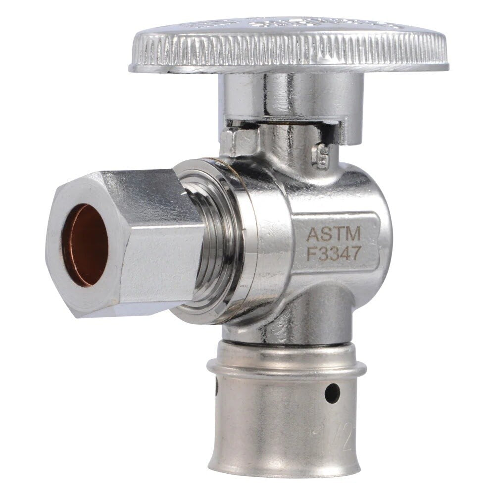 SharkBite UCP23058 1/2 in. Press x 3/8 in. OD Compression Brass Quarter Turn Angle Stop Valve