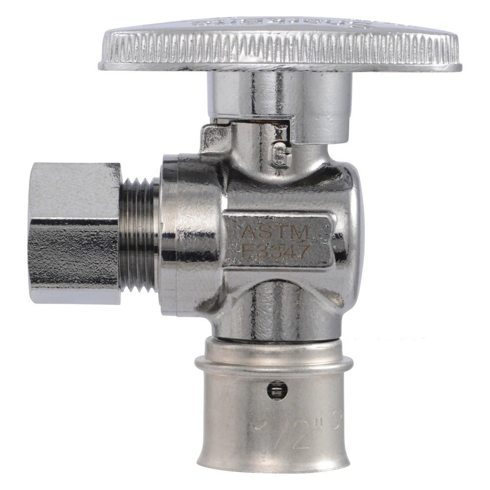SharkBite UCP23058 1/2 in. Press x 3/8 in. OD Compression Brass Quarter Turn Angle Stop Valve - 3