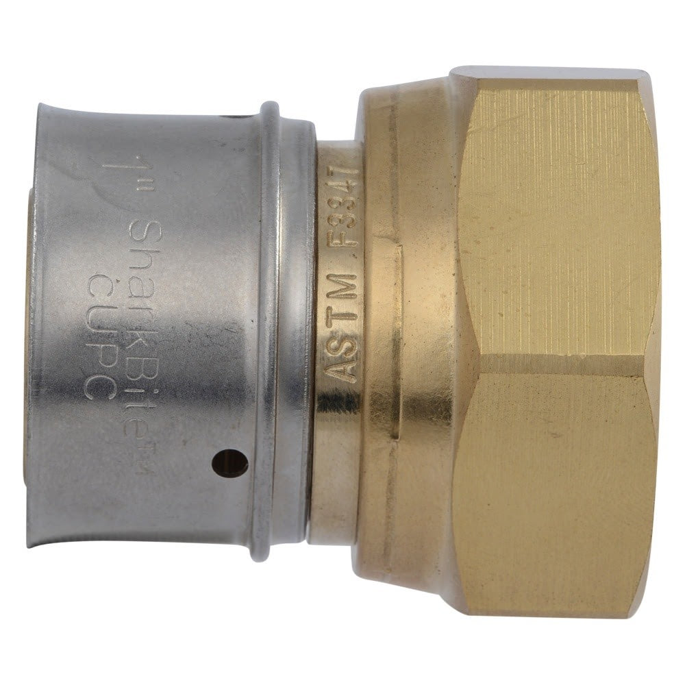 SharkBite UCP594 1 in x 1 in NPSM Brass PEX Press Swivel Adapter with Stainless Steel Sleeve - 3