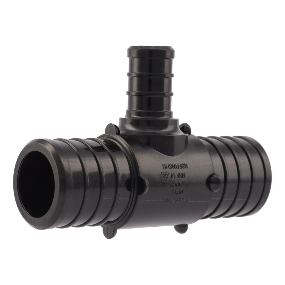 SharkBite UP415 1 in. x 1 in. x 1/2 in. Poly Barb Reducing Tee for PEX and PE-RT Pipe