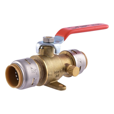 SharkBite UR24616 3/4 in. x 3/4 in. Max Brass Push-to-Connect Ball Valve with Drain and Bracket