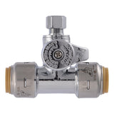 SharkBite UR24983A 1/2 in. Push-to-Connect x 1/2 in. Push-to-Connect x 1/4 in. OD Compression Chrome-Plated Brass Service Stop Tee - 2
