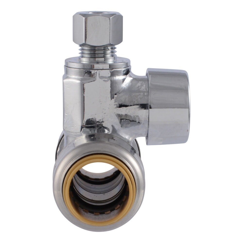 SharkBite UR24983A 1/2 in. Push-to-Connect x 1/2 in. Push-to-Connect x 1/4 in. OD Compression Chrome-Plated Brass Service Stop Tee - 3