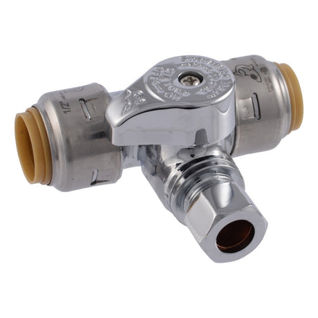 SharkBite UR24984A Max 1/2 in. x 1/2 in. x 3/8 in. Compression Chrome-Plated Brass Service Stop Tee