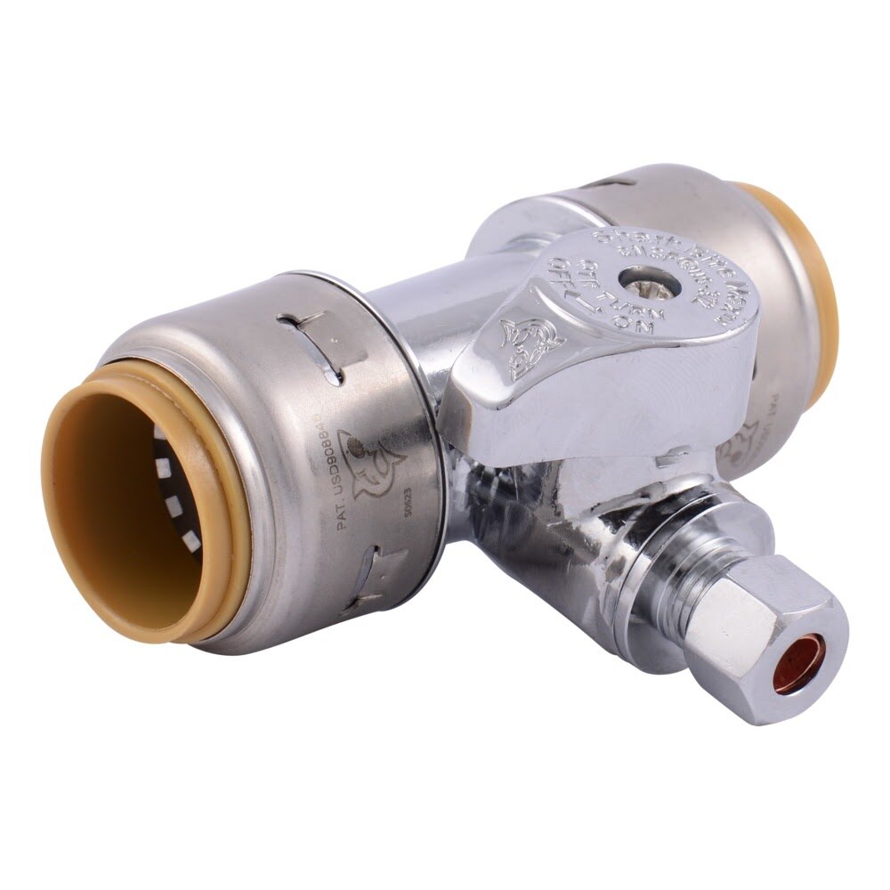 SharkBite UR24985A 3/4 in. Push-to-Connect Service Stop Tee with 1/4 in. OD Compression Outlet