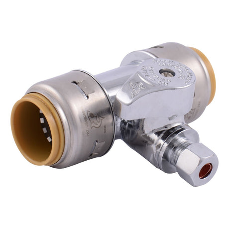 SharkBite UR24985A 3/4 in. Push-to-Connect Service Stop Tee with 1/4 in. OD Compression Outlet