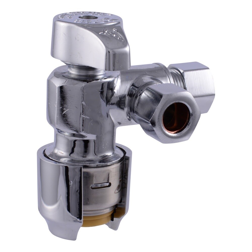 SharkBite UR25558 1/2 in. Push-to-Connect x 3/8 in. OD Compression x 3/8 in. OD Compression Quarter-Turn Angle Dual Outlet Stop Valve