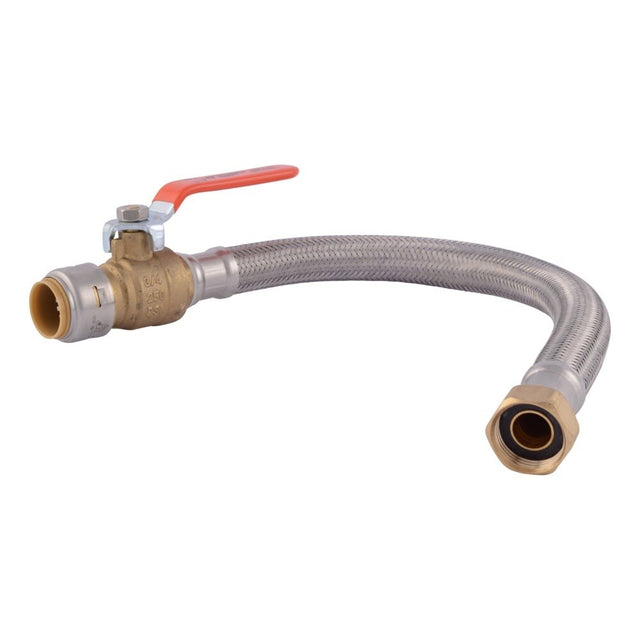 SharkBite UR3088FX18BV 3/4 in Push to Connect x 3/4 in FIP x 18 in Braided Stainless Steel Water Heater Connector with Ball Valve