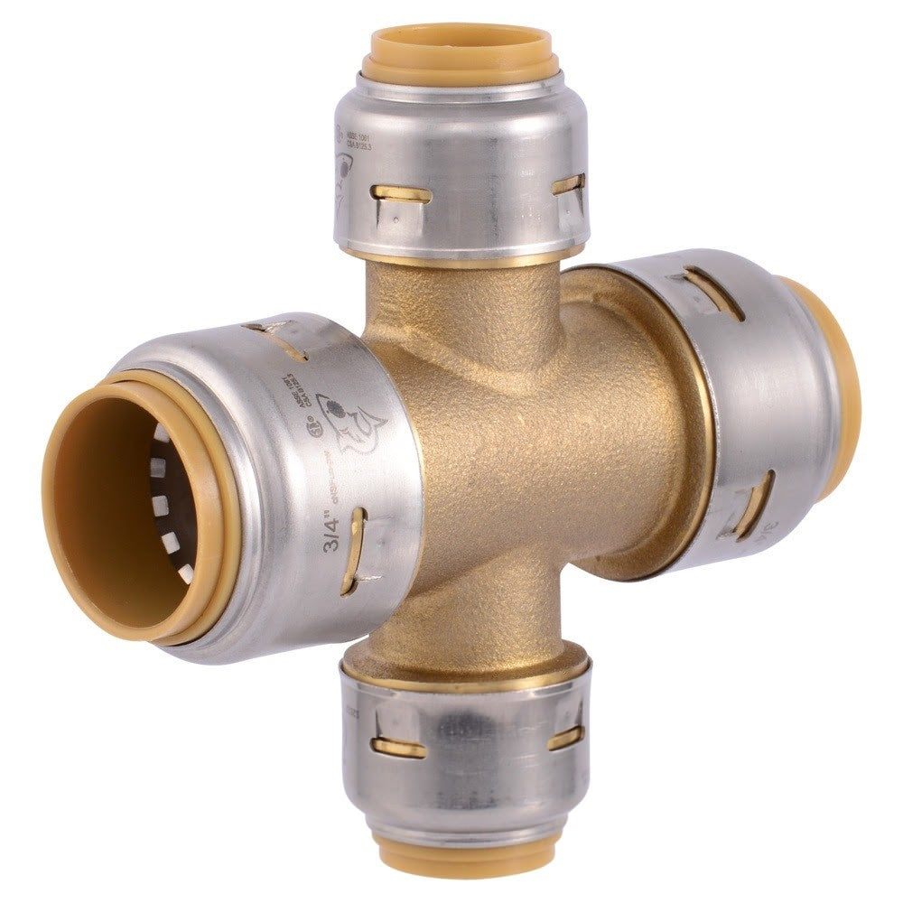 SharkBite UR380A Max 3/4 in x 3/4 in x 1/2 in x 1/2 in Push to Connect Brass Cross Tee Fitting