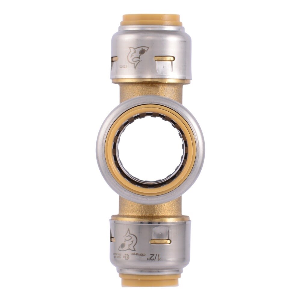 SharkBite UR380A Max 3/4 in x 3/4 in x 1/2 in x 1/2 in Push to Connect Brass Cross Tee Fitting - 3