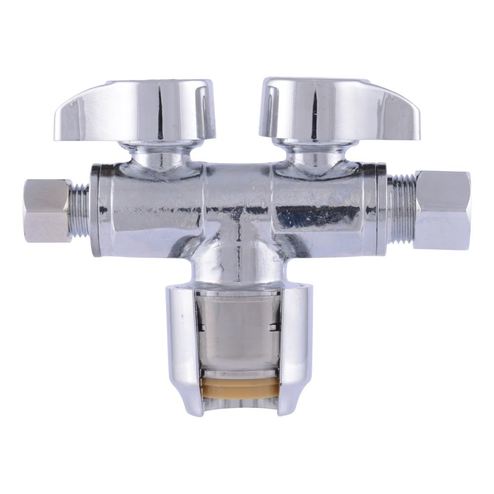 SharkBite URDS123814 1/2 in. Push-to-Connect x 3/8 in. OD x 1/4 in. OD Compression Dual Stop Valve - 2