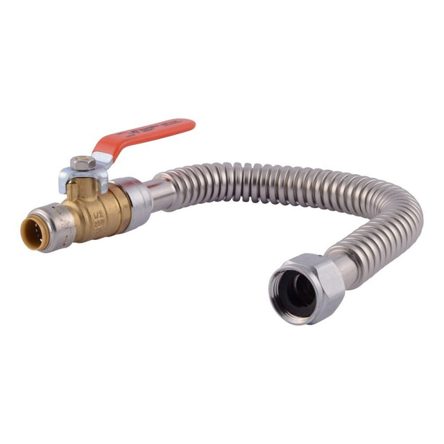 SharkBite URSS3068FX18BV 1/2 in. x 3/4 in. FIP 18 in. Stainless Steel Corrugated Water Heater Connector with Ball Valve