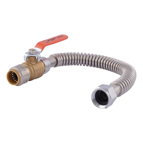 SharkBite URSS3088FX18BV 3/4 in x 3/4 in FIP 18 in Corrugated Water Heater Connector with Ball Valve