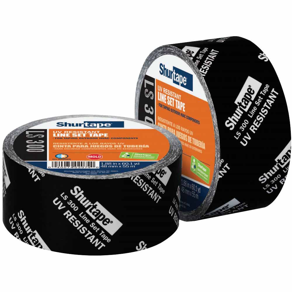 Shurtape 102666 LS 300 UV-Resistant 2" Line Set Tape, Black Printed, 48mm x 55m