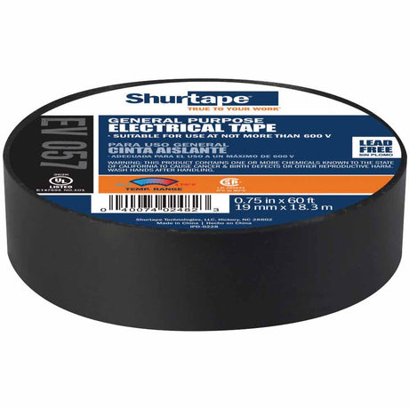 Shurtape 104808 EV 057 UL Listed Electrical Tape, Black, 3/4in x 60ft