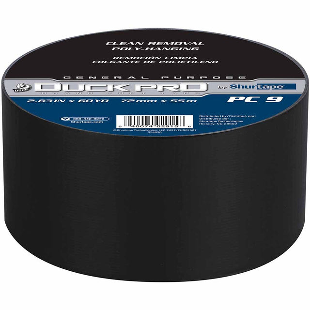 Shurtape 105463 PC 009 C Duck Pro 9Mil 72mm x 55m Black Contractor Grade, Colored Cloth Duct Tape