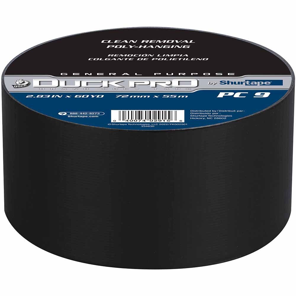 Shurtape 105463 PC 009 C Duck Pro 9Mil 72mm x 55m Black Contractor Grade, Colored Cloth Duct Tape
