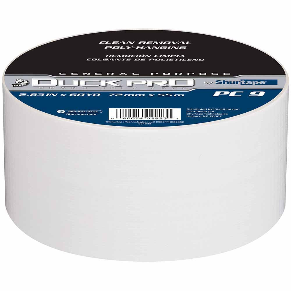 Shurtape 105471 PC 009 C Duck Pro 9Mil 72mm x 55m White Contractor Grade, Colored Cloth Duct Tape