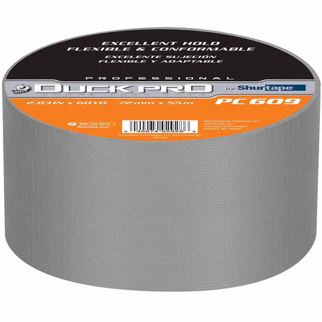 Shurtape 105476 PC 609 Duck Pro 10Mil 72mm x 55m Silver Co-Extruded Cloth Duct Tape