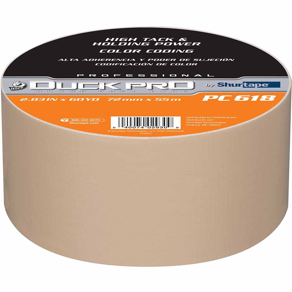 Shurtape 105478 PC 618C Duck Pro 10Mil 72mm x 55m Beige Industrial Colored Cloth Duct Tape