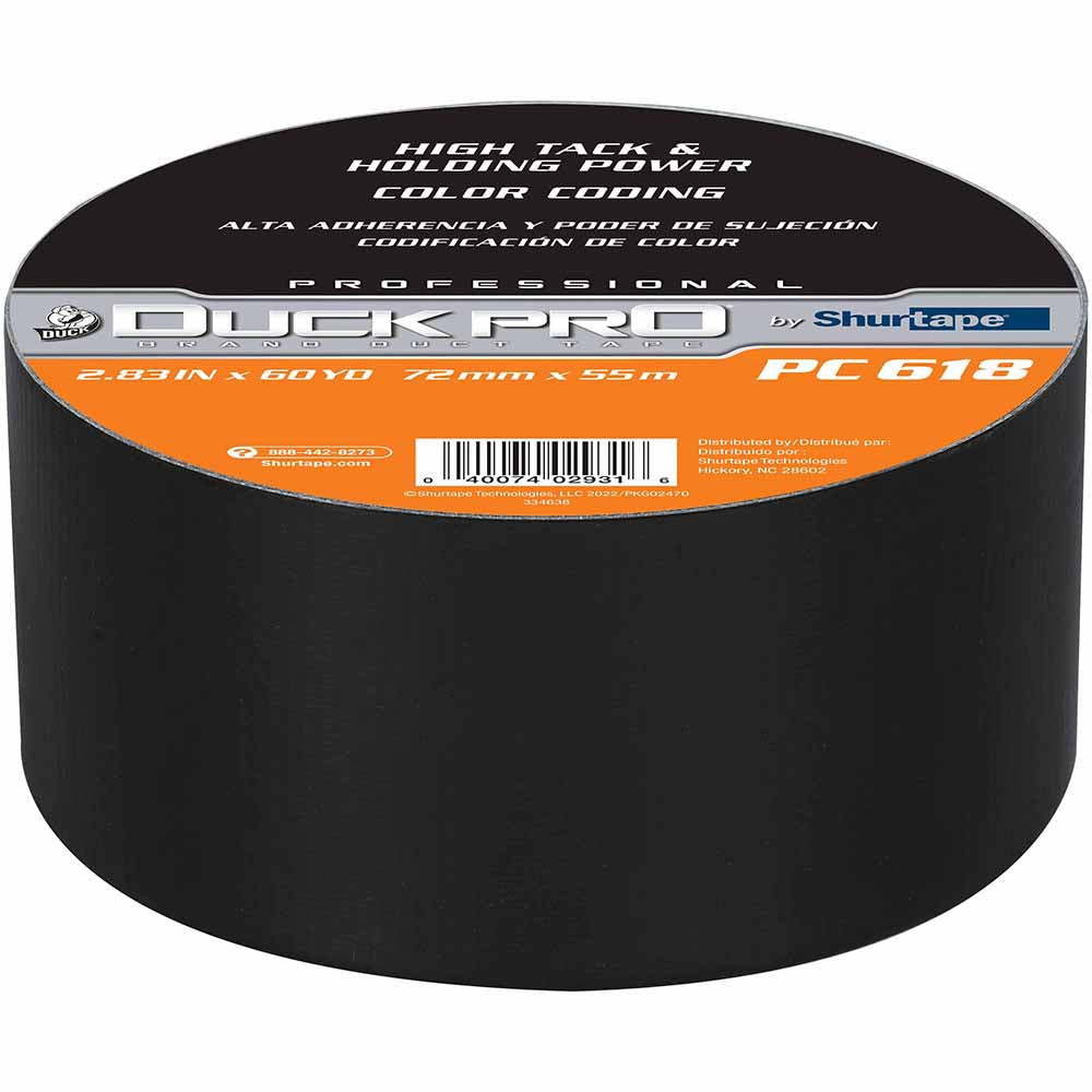 Shurtape 105479 PC 618C Duck Pro 10Mil 72mm x 55m Black Industrial Colored Cloth Duct Tape