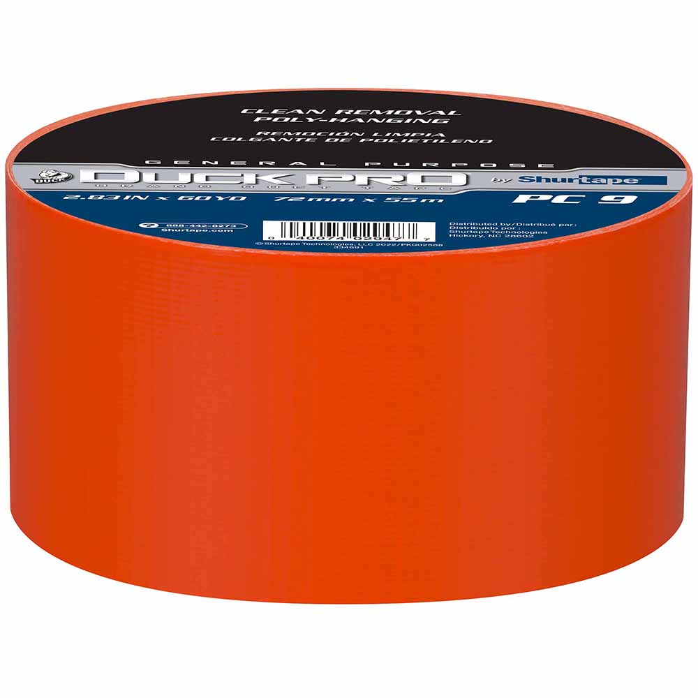 Shurtape 105496 PC 009 C Duck Pro 9Mil 72mm x 55m Orange Contractor Grade, Colored Cloth Duct Tape