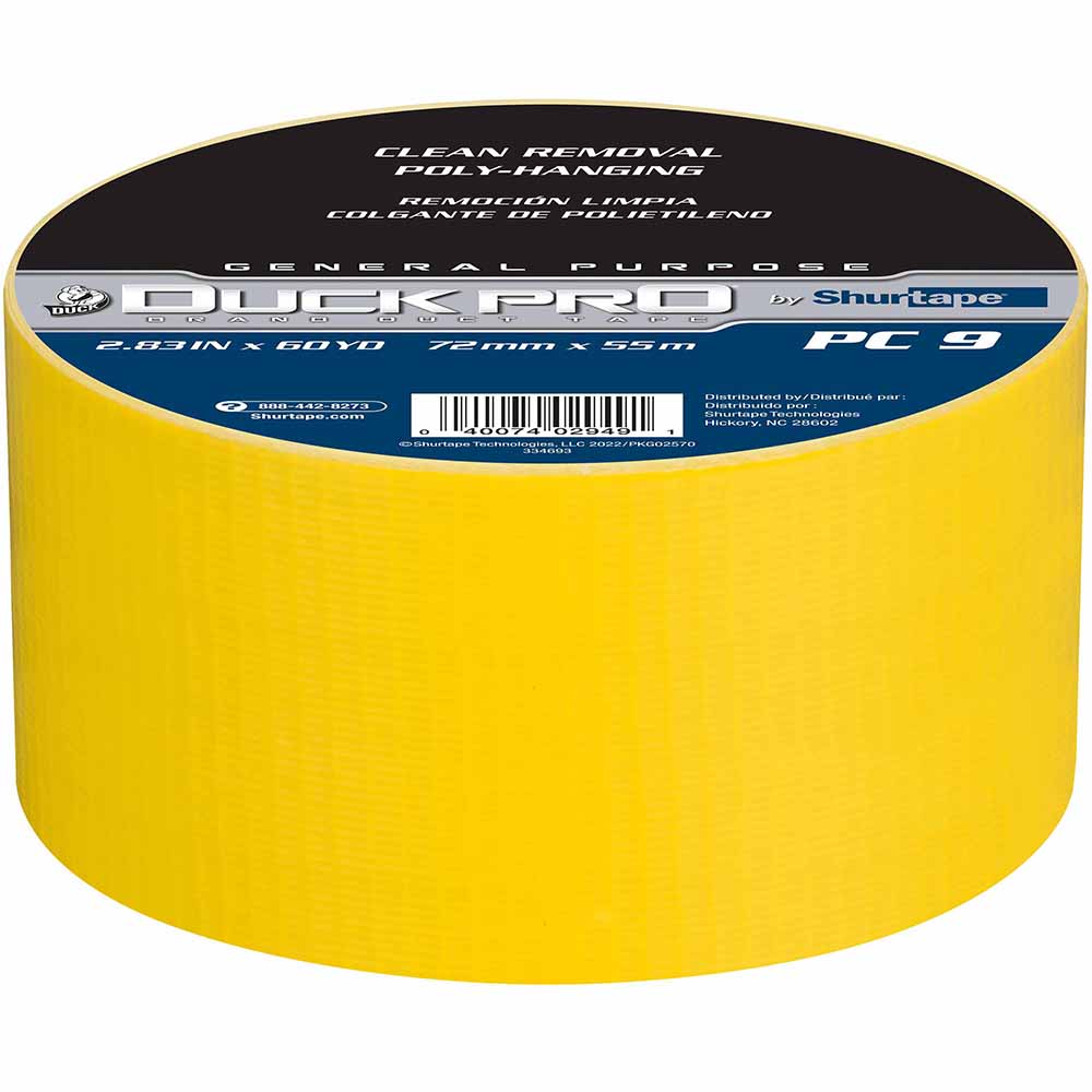 Shurtape 105498 PC 009 C Duck Pro 9Mil 72mm x 55m Yellow Contractor Grade, Colored Cloth Duct Tape