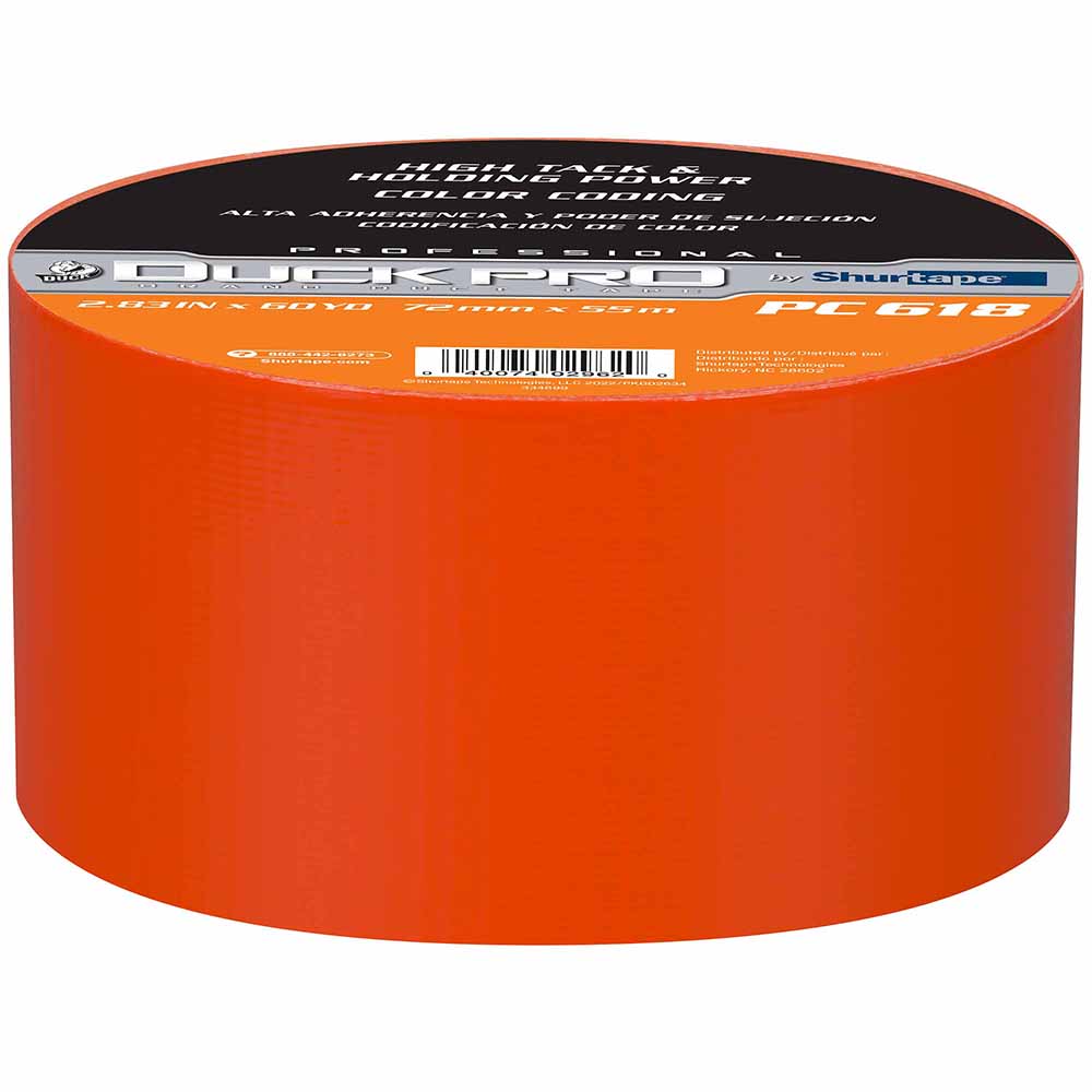 Shurtape 105512 PC 618C Duck Pro 10Mil 72mm x 55m Orange Industrial Colored Cloth Duct Tape