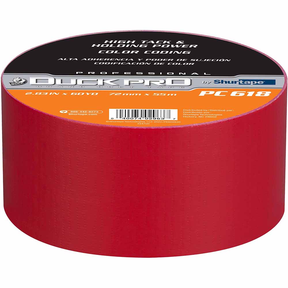 Shurtape 105513 PC 618C Duck Pro 10Mil 72mm x 55m Red Industrial Colored Cloth Duct Tape