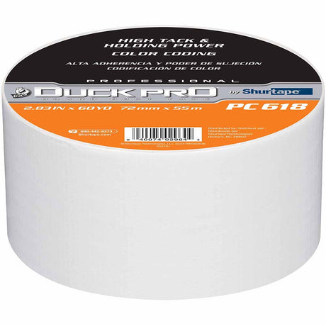 Shurtape 105514 PC 618C Duck Pro 10Mil 72mm x 55m White Industrial Colored Cloth Duct Tape