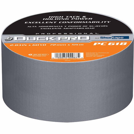 Shurtape 105517 PC 618S Duck Pro 10Mil 72mm x 55m  Silver Industrial Co-Exctruded Cloth Duct Tape