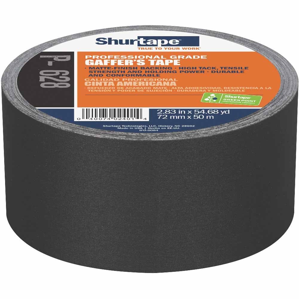 Shurtape 181204 P-628 Professional Coated 3" Gaffer's Tape, Black, 72mm x 50m