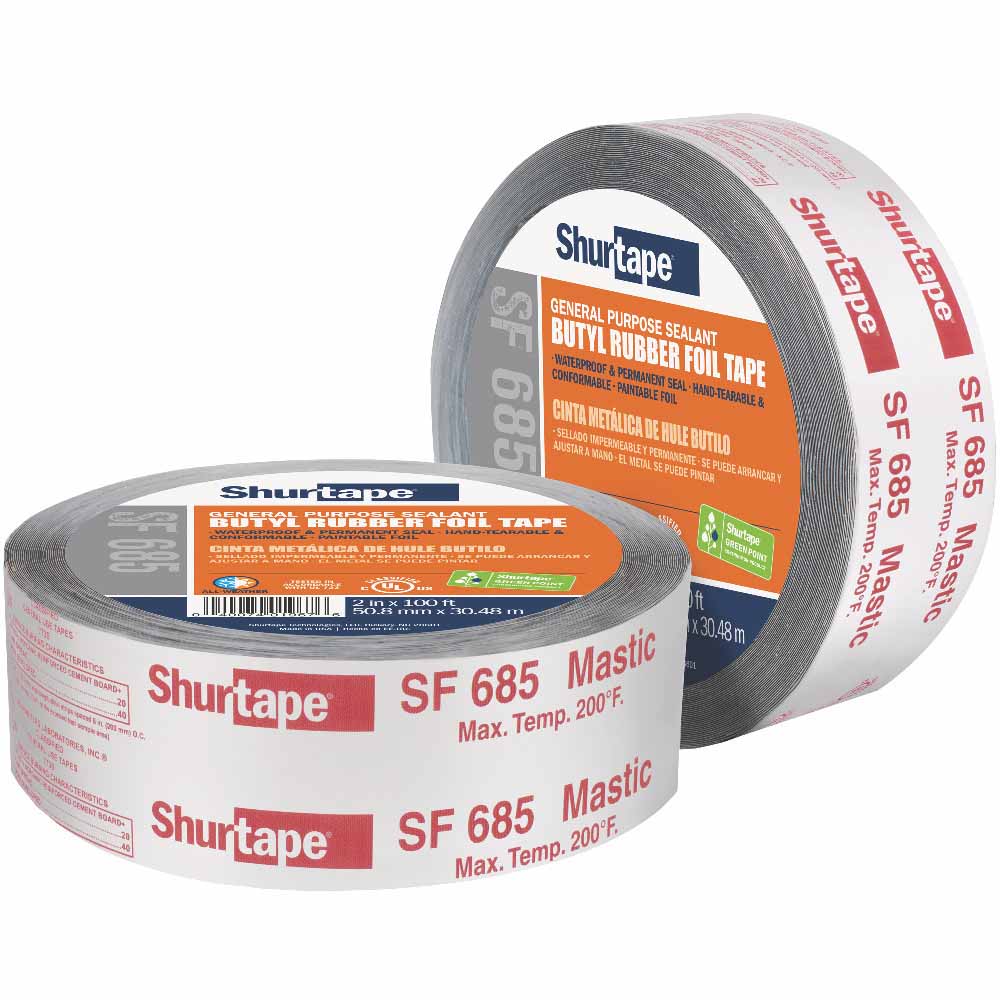 Shurtape 200664 SF 685 ShurMASTIC Butyl Foil Tape, Silver, 2in x 100ft