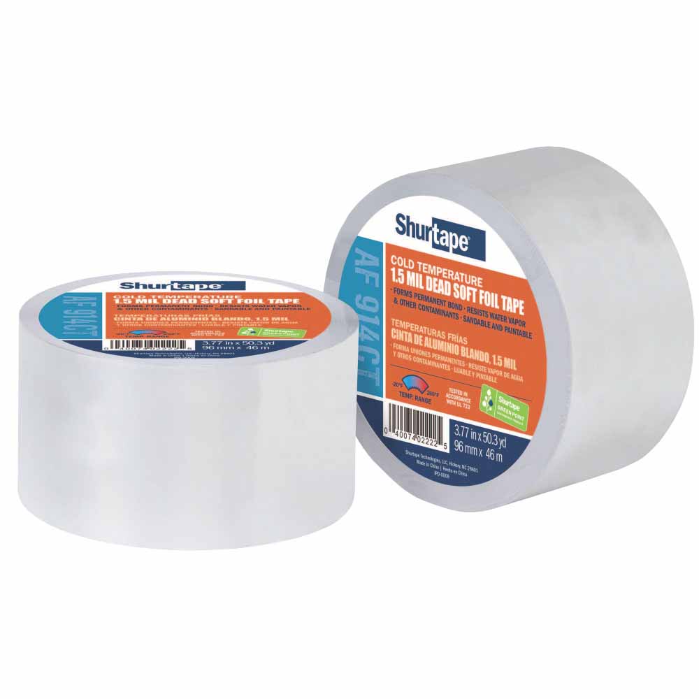 Shurtape 232037 AF 914CT Cold Temp. 4" Aluminum Foil Tape, Silver, 96mm x 46m
