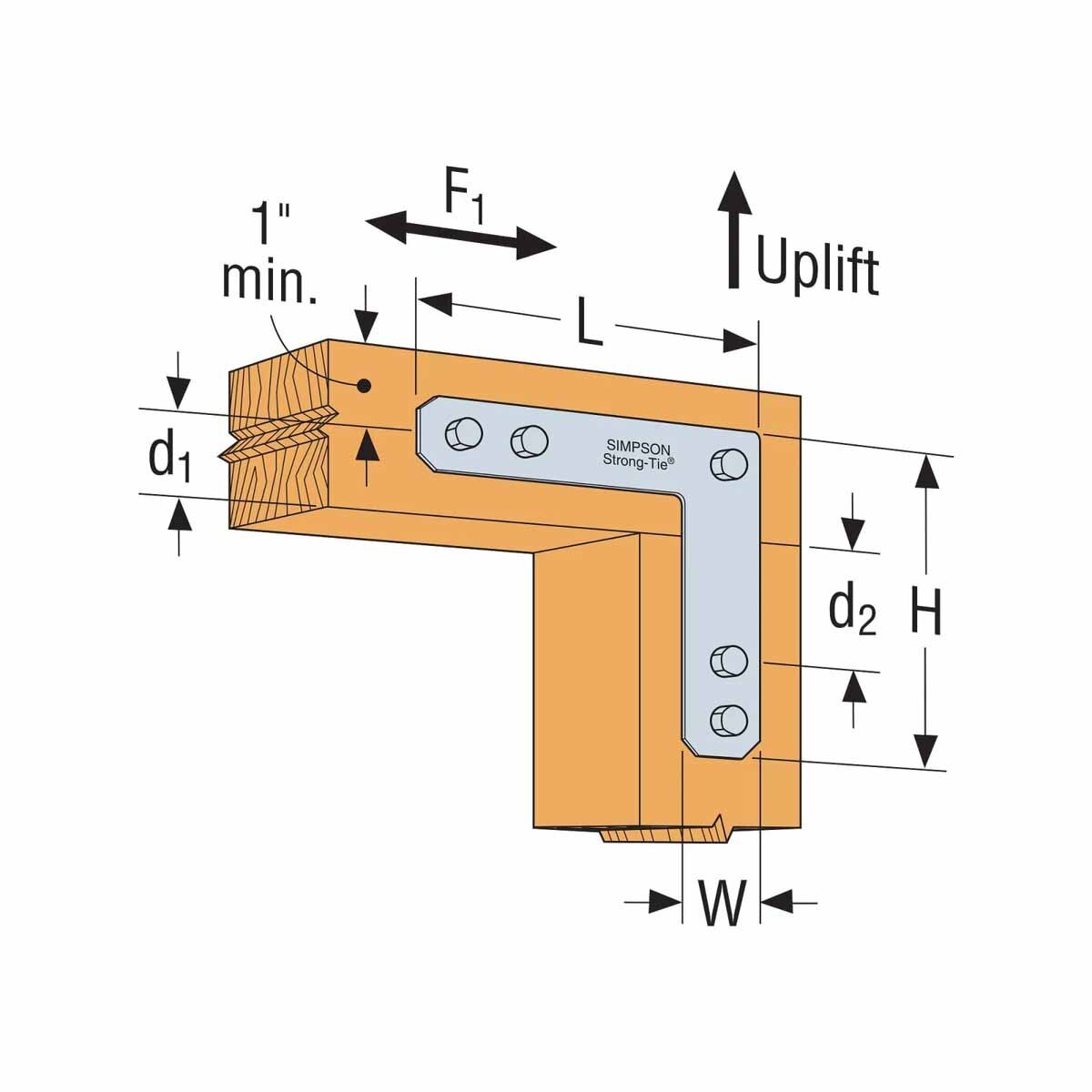 Simpson 1212HLHDG Strong-Tie Heavy L Strap 12 x 12" 7-Gauge Hot-Dip Galvanized for Wood-to-Wood Connections - 3