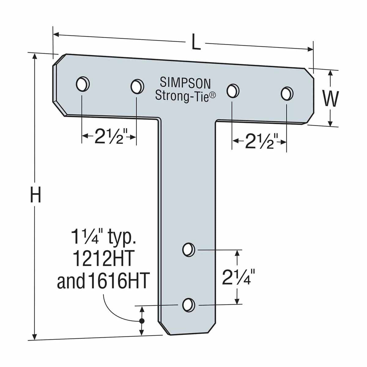 Simpson 1616HTHDG Strong-Tie Heavy-Duty 16 x 16" Hot-Dip Galvanized T Strap for Wood Connections - 2