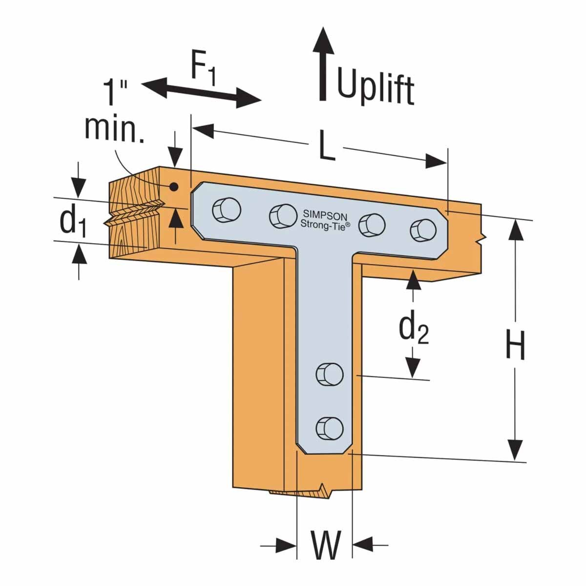 Simpson 1616HTHDG Strong-Tie Heavy-Duty 16 x 16" Hot-Dip Galvanized T Strap for Wood Connections - 3
