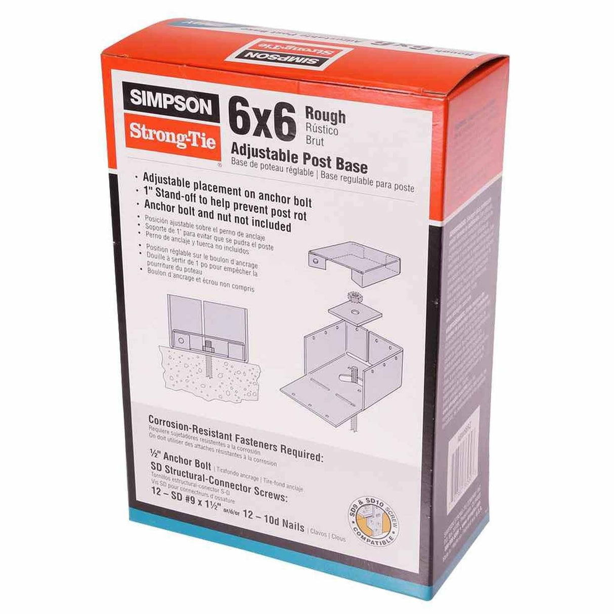Simpson Strong-Tie ABW66RZ (6" x 6") Adjustable Standoff Post Base for Rough Lumber with ZMAX Coating - 5
