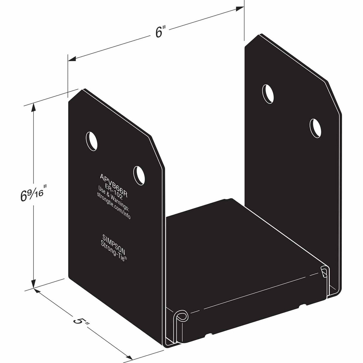 Simpson Strong-Tie APVB66R (6" x 6" Rough) Outdoor Adjustable Post Base - ZMAX/Black Powder Coated - 3