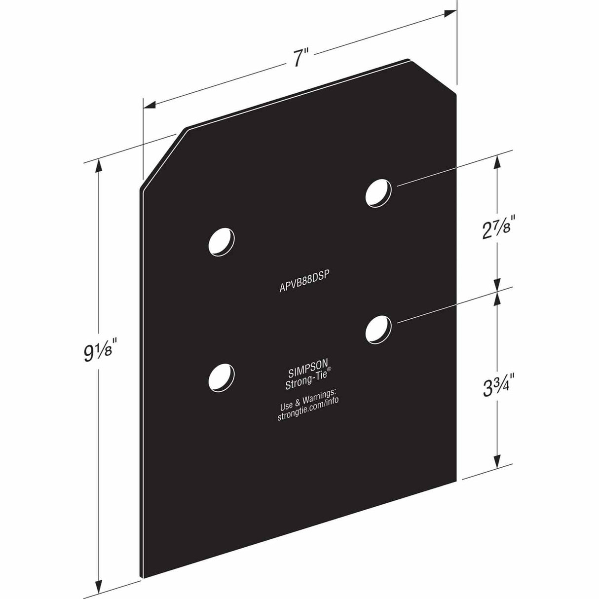 Simpson Strong-Tie APVB88DSP Avant Collection ZMAX Black Post Base Side Plate (2 Pack) - 2