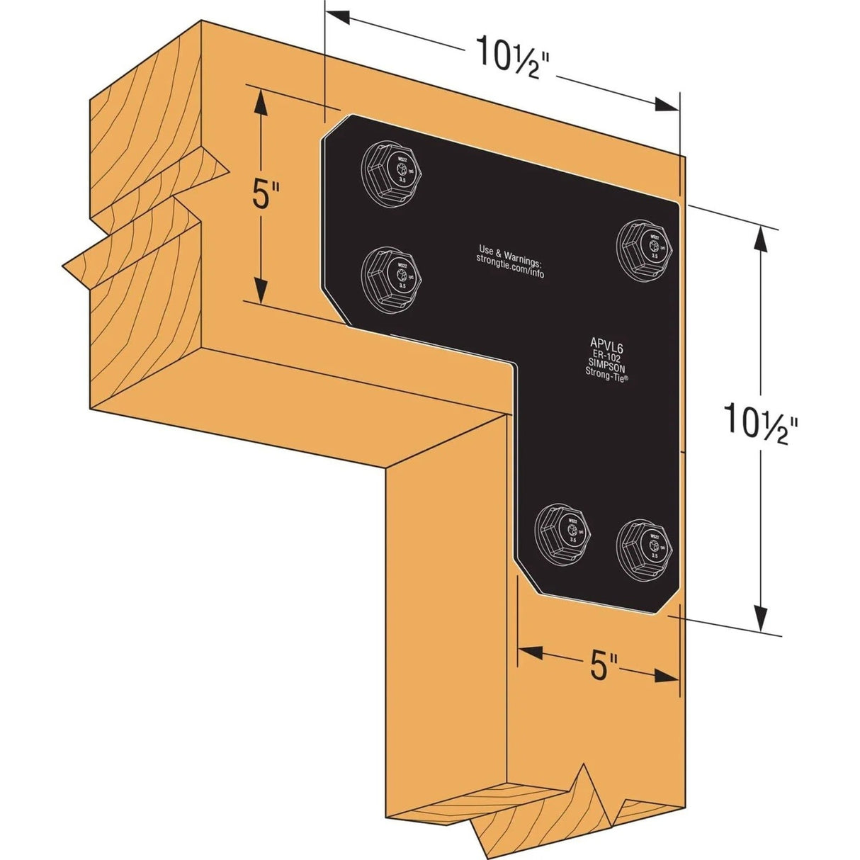 Simpson Strong-Tie APVL6 (10-1/2") 12Ga Outdoor Accents L Strap Tie - ZMAX/Black Powder Coating - 3