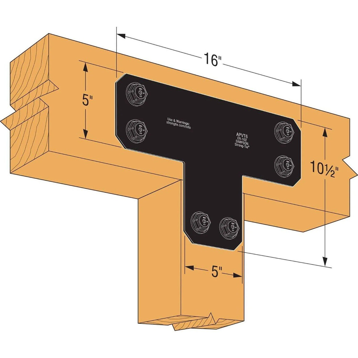 Simpson Strong-Tie APVT6 (16") 12Ga Outdoor Accents Avant Collection T Strap for 6x6 - 3